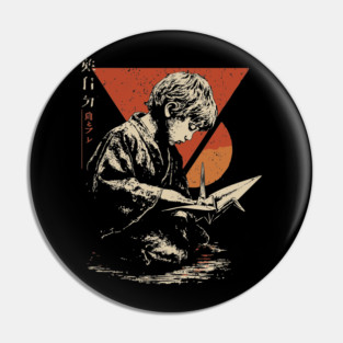 Japanese Origami Crane Kid - Vintage Art of Patience Pin