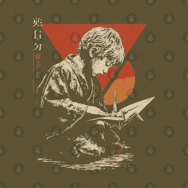 Japanese Origami Crane Kid - Vintage Art of Patience by TuncGK