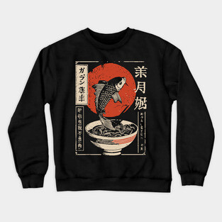 Vintage Japanese Koi Fish & Ramen Bowl Art Crewneck Sweatshirt