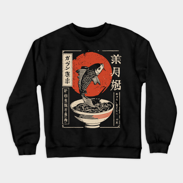 Vintage Japanese Koi Fish & Ramen Bowl Art Crewneck Sweatshirt by TuncGK
