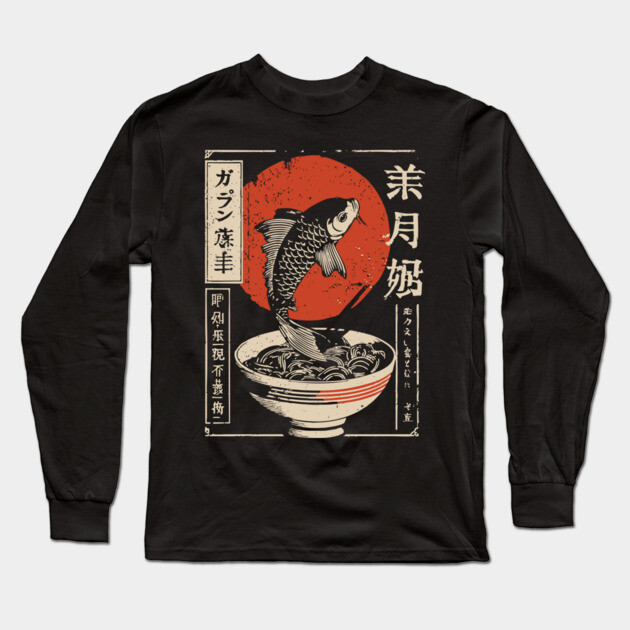 Vintage Japanese Koi Fish & Ramen Bowl Art Long Sleeve T-Shirt by TuncGK