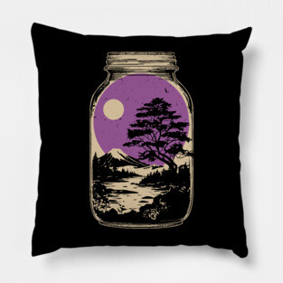 Miniature Japanese Zen Garden in a Jar - Vintage Art Pillow