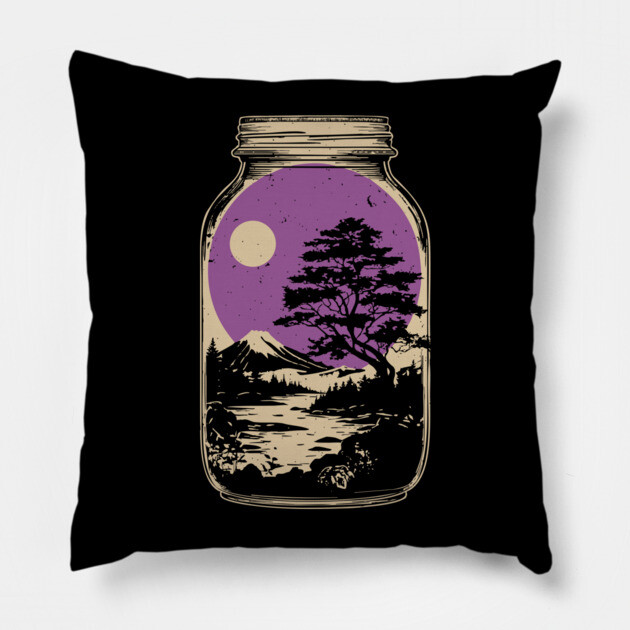 Miniature Japanese Zen Garden in a Jar - Vintage Art Pillow by TuncGK