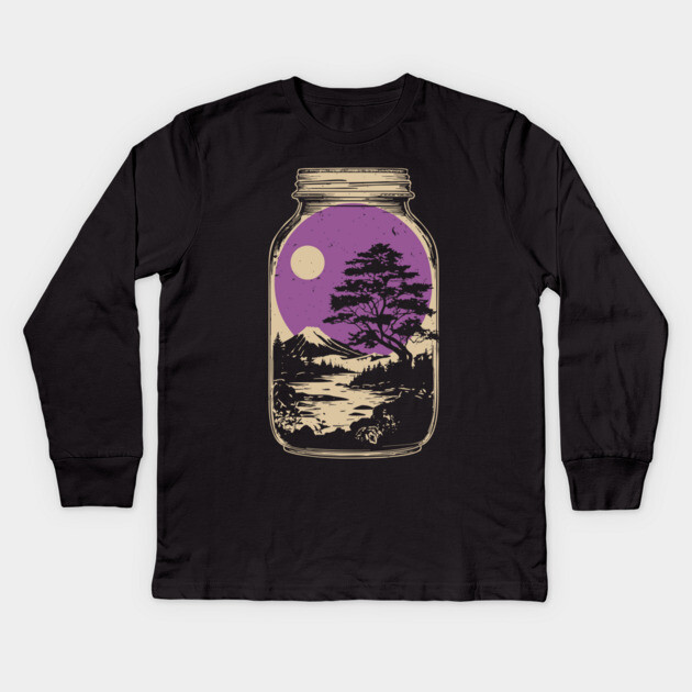 Miniature Japanese Zen Garden in a Jar - Vintage Art Kids Long Sleeve T-Shirt by TuncGK