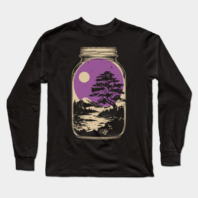 Miniature Japanese Zen Garden in a Jar - Vintage Art Long Sleeve T-Shirt by TuncGK