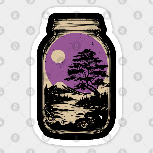 Miniature Japanese Zen Garden in a Jar - Vintage Art Sticker by TuncGK