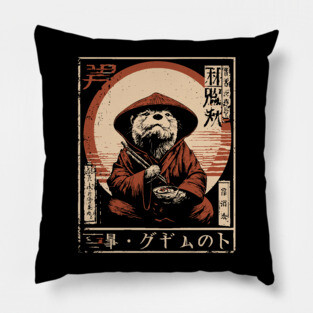 Zen Master Otter - Cute Japanese Vintage Animal Art Pillow
