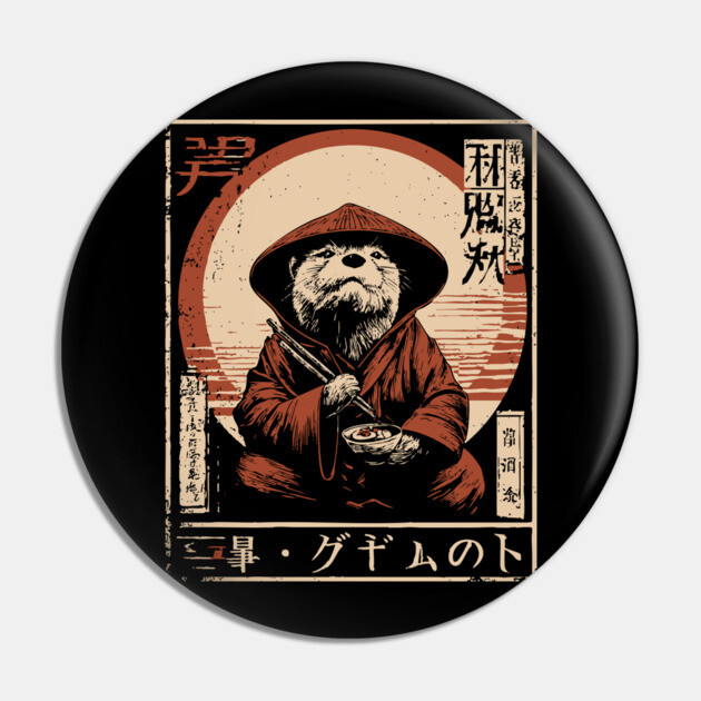 Zen Master Otter - Cute Japanese Vintage Animal Art Pin by TuncGK