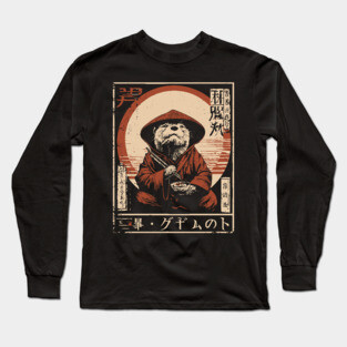 Zen Master Otter - Cute Japanese Vintage Animal Art Long Sleeve T-Shirt