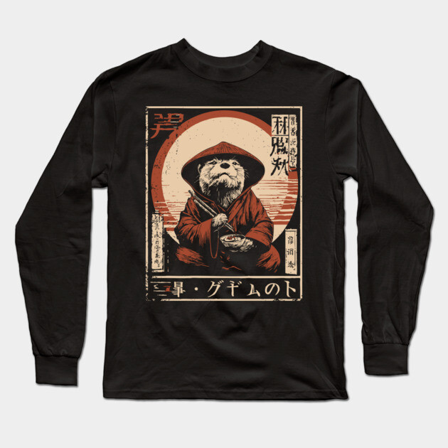 Zen Master Otter - Cute Japanese Vintage Animal Art Long Sleeve T-Shirt by TuncGK