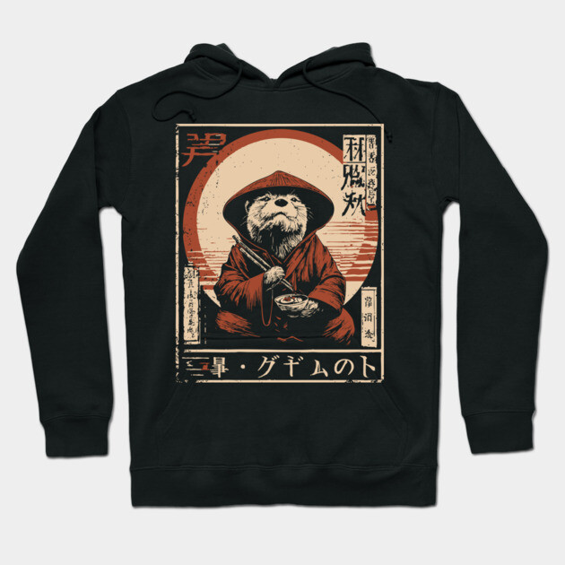 Zen Master Otter - Cute Japanese Vintage Animal Art Hoodie by TuncGK