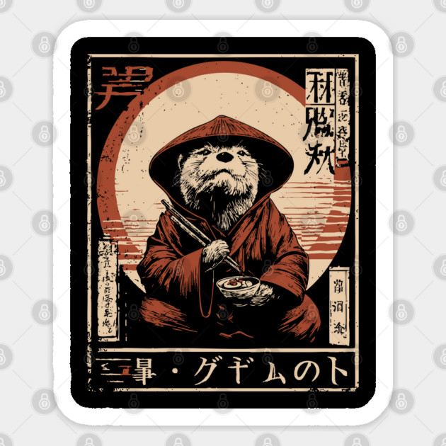 Zen Master Otter - Cute Japanese Vintage Animal Art Sticker by TuncGK