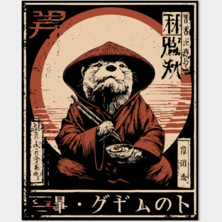 Zen Master Otter - Cute Japanese Vintage Animal Art Posters and Art