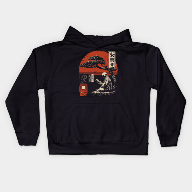 Zen Monk Gamer - Vintage Japanese Retro Gaming Art Kids Hoodie by TuncGK