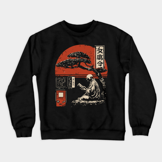 Zen Monk Gamer - Vintage Japanese Retro Gaming Art Crewneck Sweatshirt by TuncGK