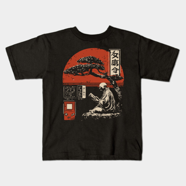 Zen Monk Gamer - Vintage Japanese Retro Gaming Art Kids T-Shirt by TuncGK