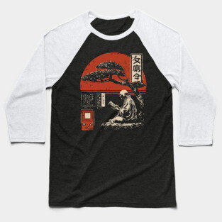 Zen Monk Gamer - Vintage Japanese Retro Gaming Art Baseball T-Shirt
