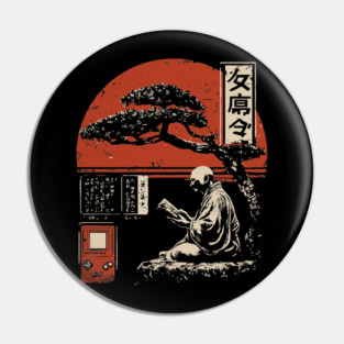 Zen Monk Gamer - Vintage Japanese Retro Gaming Art Pin