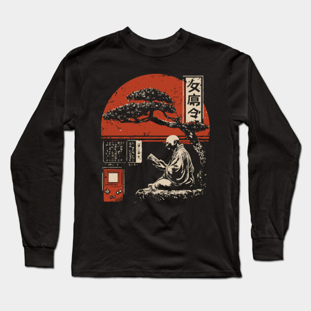 Zen Monk Gamer - Vintage Japanese Retro Gaming Art Long Sleeve T-Shirt by TuncGK
