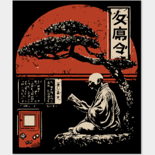Zen Monk Gamer - Vintage Japanese Retro Gaming Art Posters and Art