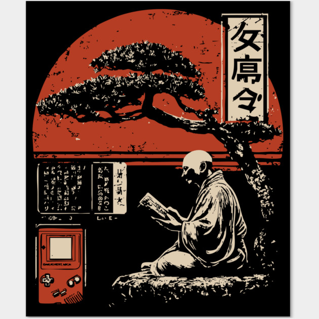 Zen Monk Gamer - Vintage Japanese Retro Gaming Art Wall Art by TuncGK