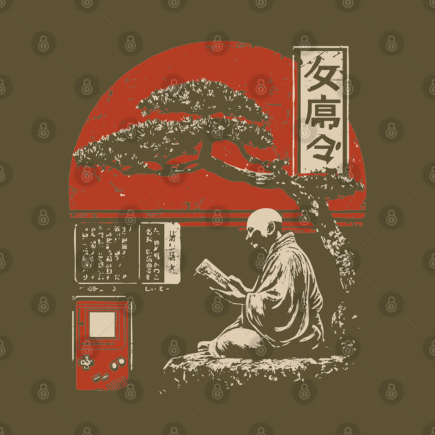 Zen Monk Gamer - Vintage Japanese Retro Gaming Art by TuncGK