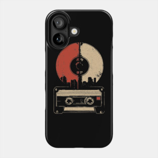 Retro Music City Skyline - Vintage Cassette & Vinyl Art Phone Case