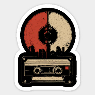 Retro Music City Skyline - Vintage Cassette & Vinyl Art Sticker
