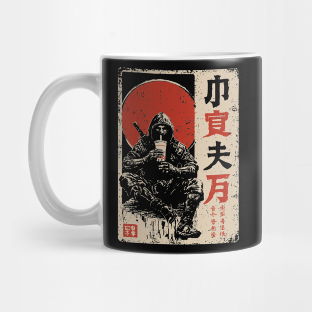 Ninja's Coffee Break - Funny Japanese Vintage Warrior Art by TuncGK