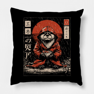 Cozy Otter in Raincoat - Cute Japanese Vintage Animal Art Pillow