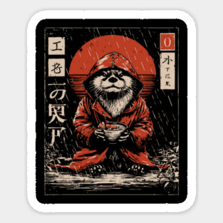 Cozy Otter in Raincoat - Cute Japanese Vintage Animal Art Sticker