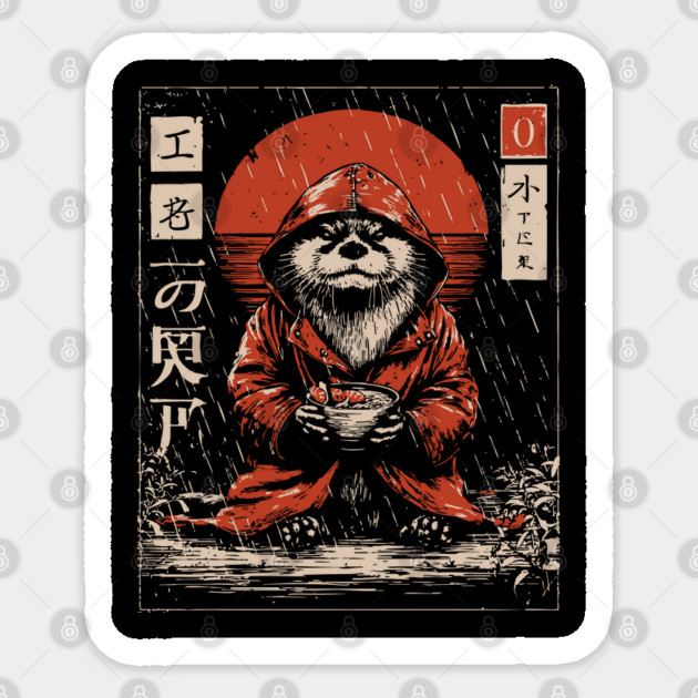 Cozy Otter in Raincoat - Cute Japanese Vintage Animal Art Sticker by TuncGK
