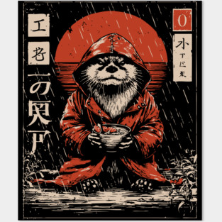 Cozy Otter in Raincoat - Cute Japanese Vintage Animal Art Posters and Art
