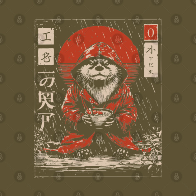 Cozy Otter in Raincoat - Cute Japanese Vintage Animal Art by TuncGK