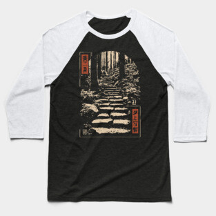 Serene Forest Path - Vintage Japanese Nature Steps Art Baseball T-Shirt