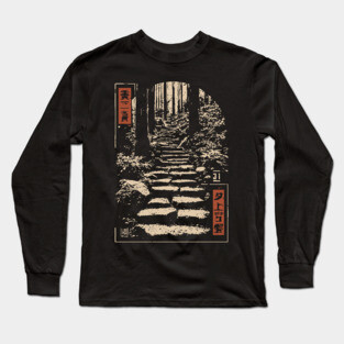 Serene Forest Path - Vintage Japanese Nature Steps Art Long Sleeve T-Shirt