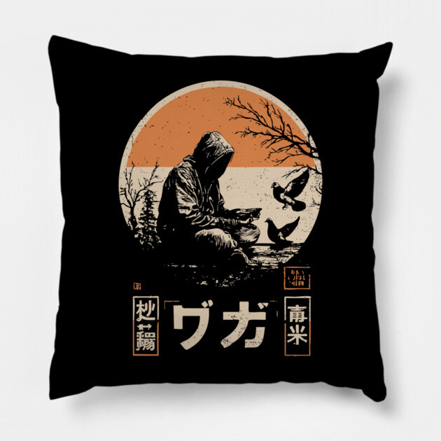 Urban Pigeon Whisperer - Vintage Japanese Cyberpunk Art Pillow by TuncGK