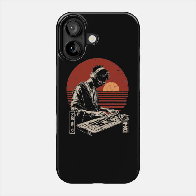 Sunset Synthwave DJ - Vintage Japanese Electronic Music Art Phone Case by TuncGK