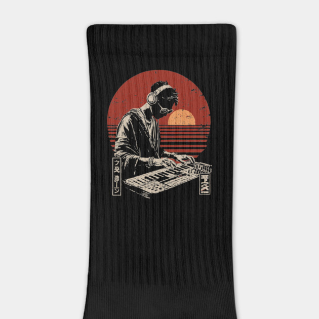 Sunset Synthwave DJ - Vintage Japanese Electronic Music Art by TuncGK