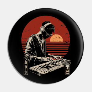 Sunset Synthwave DJ - Vintage Japanese Electronic Music Art Pin