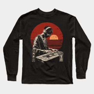 Sunset Synthwave DJ - Vintage Japanese Electronic Music Art Long Sleeve T-Shirt