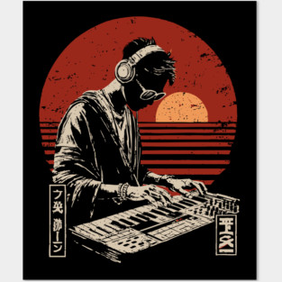 Sunset Synthwave DJ - Vintage Japanese Electronic Music Art Posters and Art