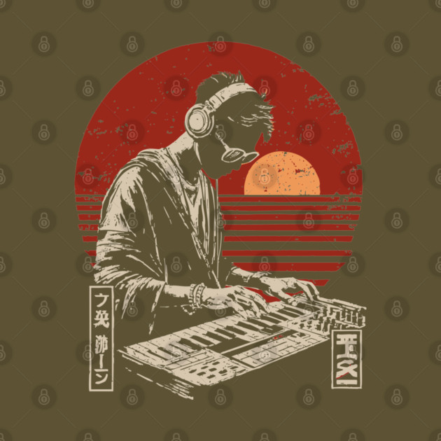 Sunset Synthwave DJ - Vintage Japanese Electronic Music Art by TuncGK