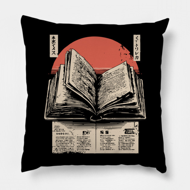 Timeless Knowledge - Vintage Japanese Open Book Art Pillow by TuncGK
