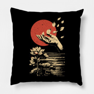 Zen Petal Offering - Serene Japanese Lotus Flower Art Pillow