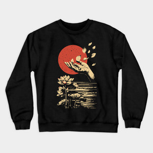 Zen Petal Offering - Serene Japanese Lotus Flower Art Crewneck Sweatshirt