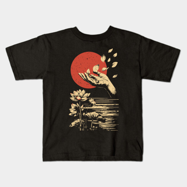 Zen Petal Offering - Serene Japanese Lotus Flower Art Kids T-Shirt by TuncGK