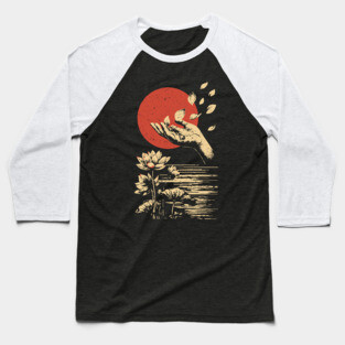 Zen Petal Offering - Serene Japanese Lotus Flower Art Baseball T-Shirt