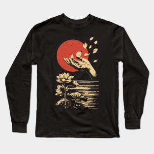 Zen Petal Offering - Serene Japanese Lotus Flower Art Long Sleeve T-Shirt