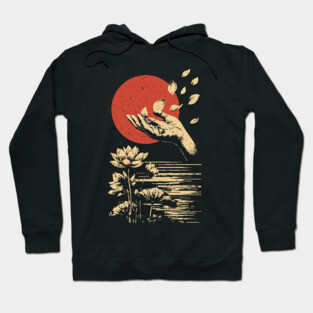 Zen Petal Offering - Serene Japanese Lotus Flower Art Hoodie